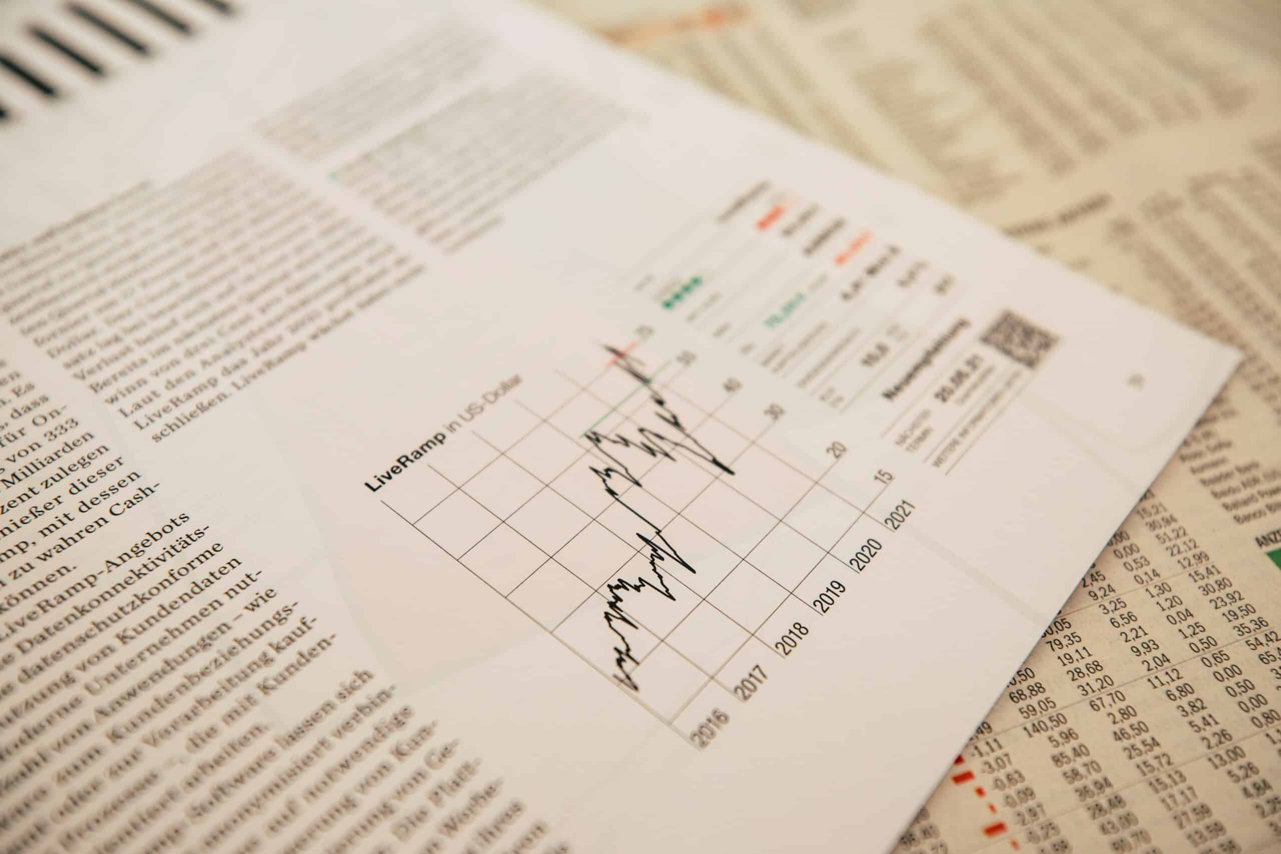 stock volatility on paper - graph on printed white paper