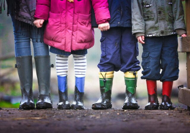 Children wearing muddy wellies