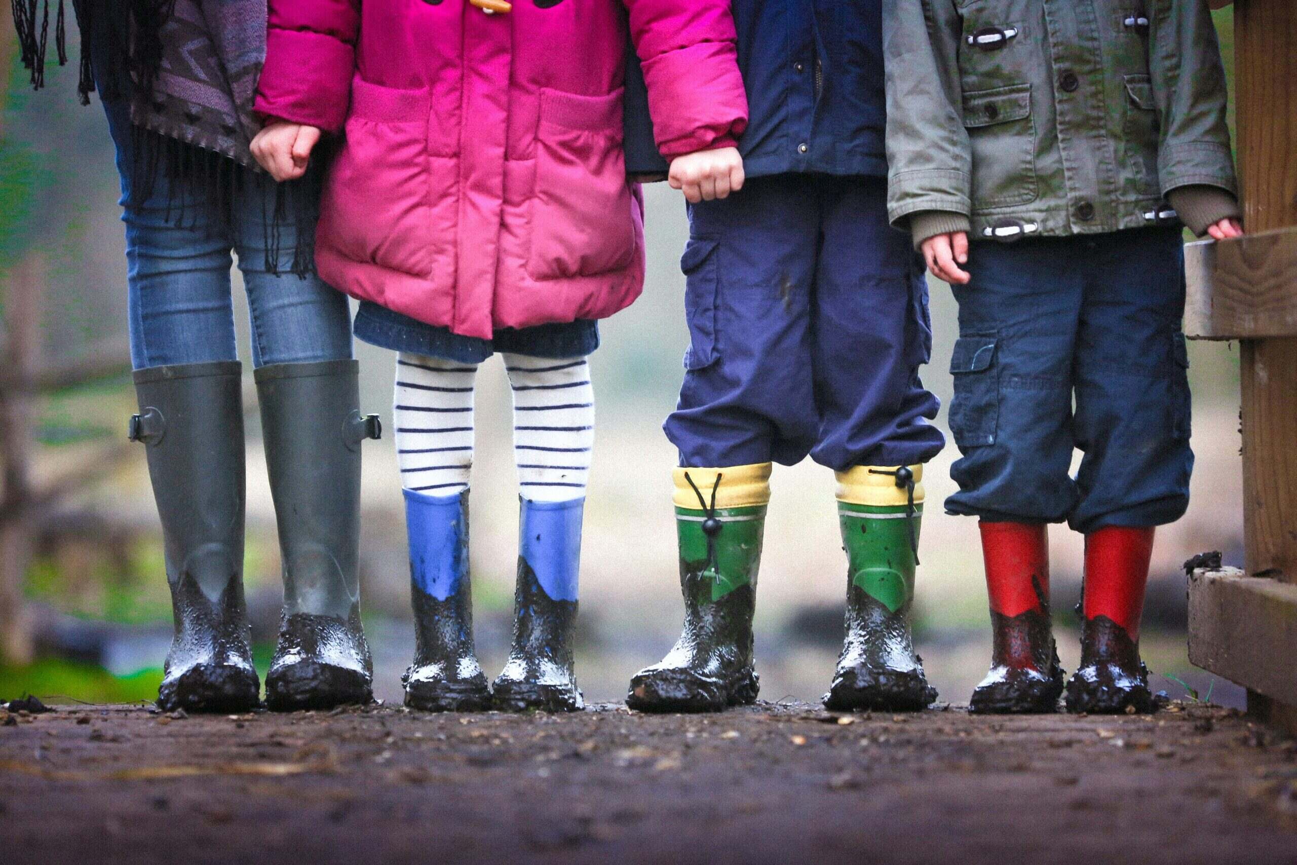 Children wearing muddy wellies